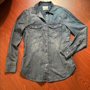 J. Crew Womens denim fitted long sleeve shirt petal snap buttons vintage size S